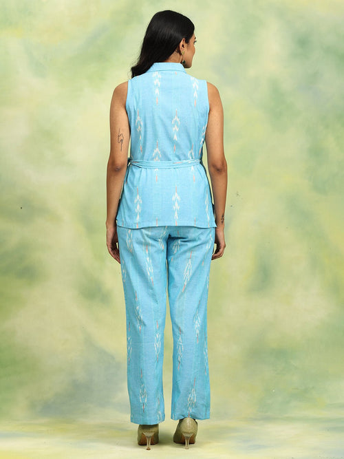 Light Blue Ikat-a-Love Women's Handloom Co Ord Set - Women's Co-ord Set