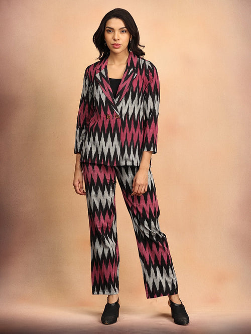 XS Ikat Eclipse Women's Handloom Blazer and Pant Set - Women's Co - ord Set