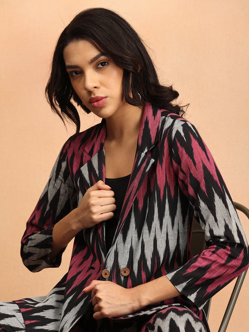 XS Ikat Eclipse Women's Handloom Blazer and Pant Set - Women's Co - ord Set