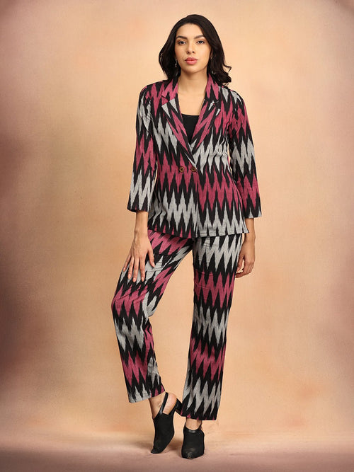 XS Ikat Eclipse Women's Handloom Blazer and Pant Set - Women's Co - ord Set