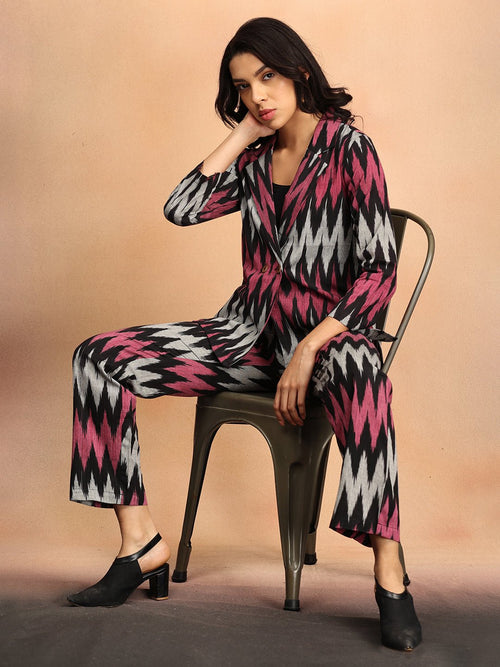 XS Ikat Eclipse Women's Handloom Blazer and Pant Set - Women's Co - ord Set