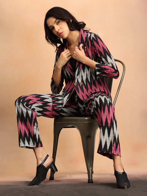 XS Ikat Eclipse Women's Handloom Blazer and Pant Set - Women's Co - ord Set