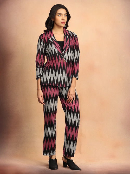 XS Ikat Eclipse Women's Handloom Blazer and Pant Set - Women's Co - ord Set