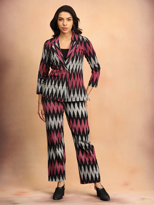 XS Ikat Eclipse Women's Handloom Blazer and Pant Set - Women's Co - ord Set