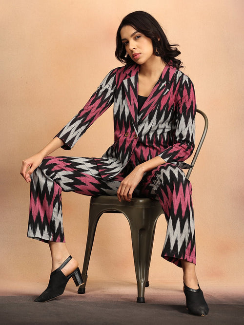 XS Ikat Eclipse Women's Handloom Blazer and Pant Set - Women's Co - ord Set