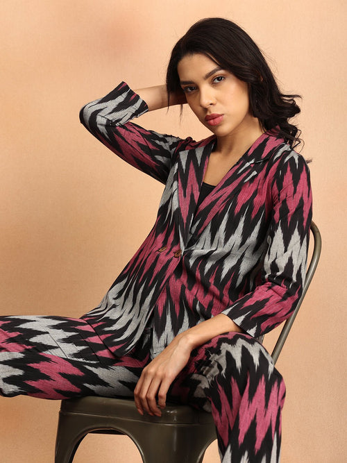 XS Ikat Eclipse Women's Handloom Blazer and Pant Set - Women's Co - ord Set