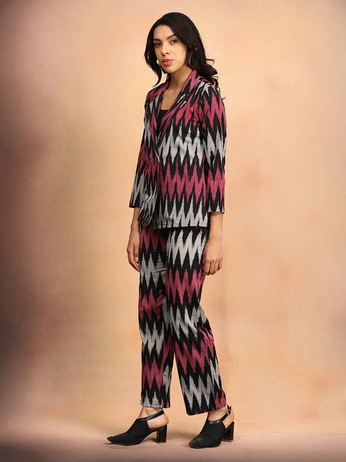 XS Ikat Eclipse Women's Handloom Blazer and Pant Set - Women's Co - ord Set